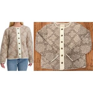 Lucky Brand Size Medium Faux Shearling Jacket NWT Neutral Multi Fleece Snap